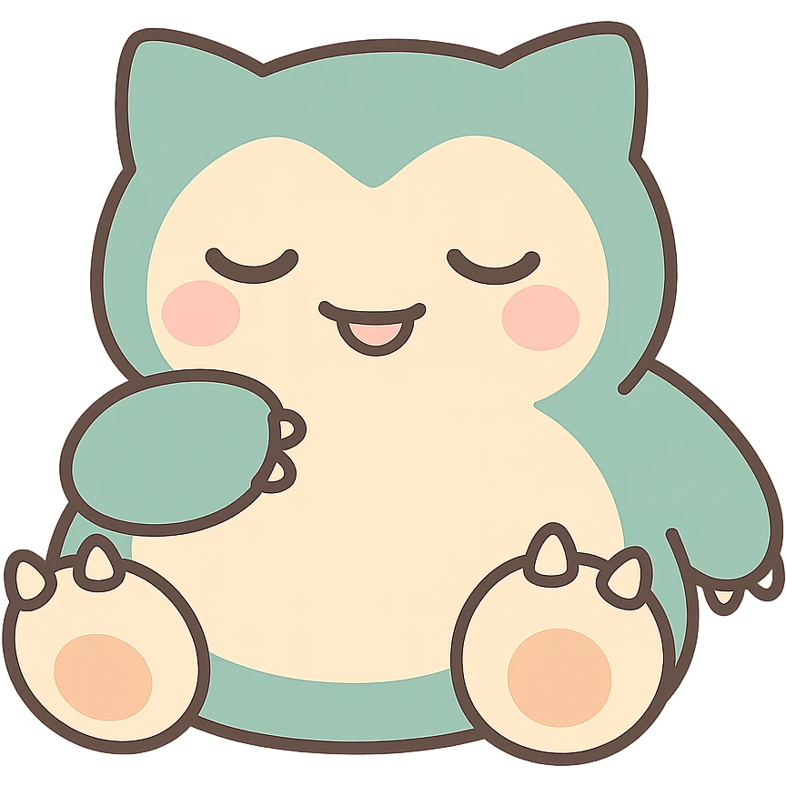 chibi style Snorlax sleeping with three toe claws on each foot emoji