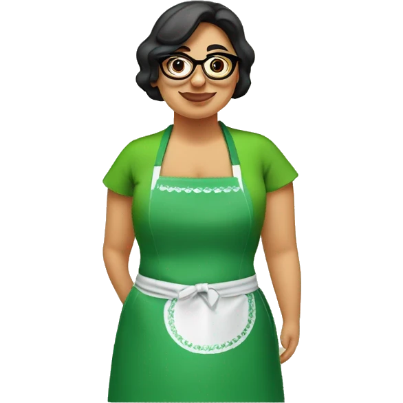 mexican chubby lady green apron  with glasses cooking tacos emoji