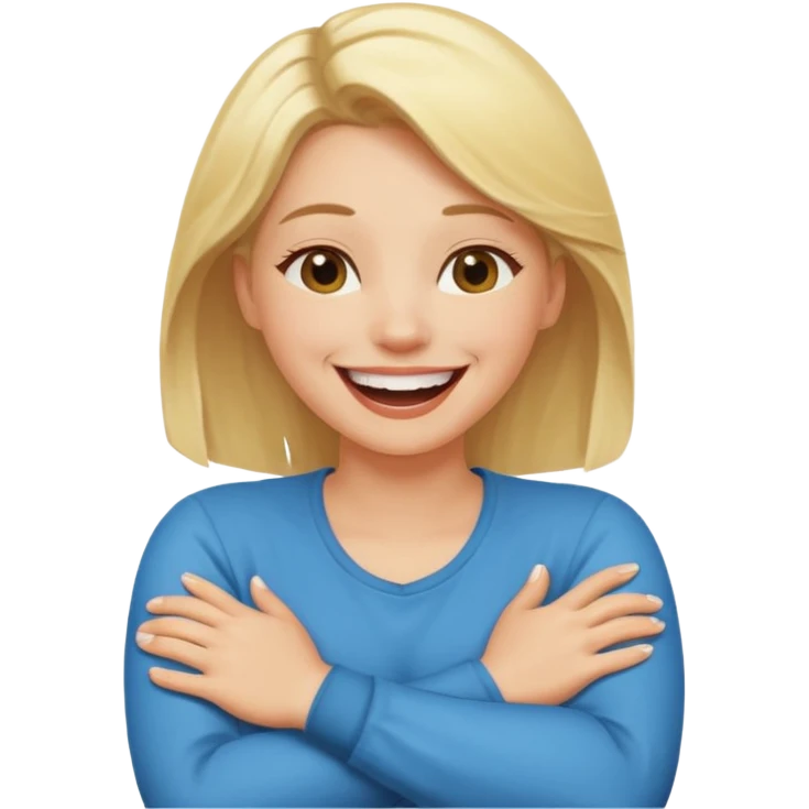 Blonde Women crossed arms around his neck laughing  emoji