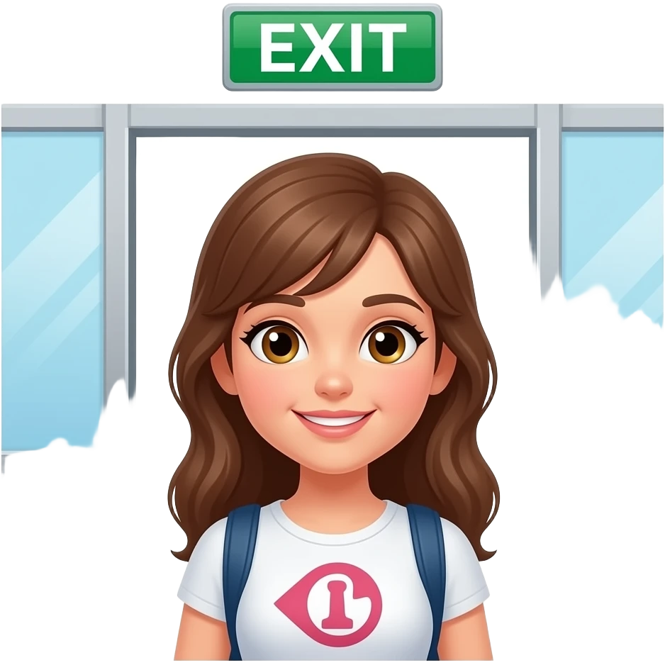 girl exiting airport with the word exit above her emoji