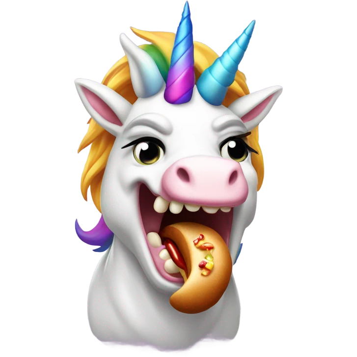 Angry unicorn eating a hotdog emoji