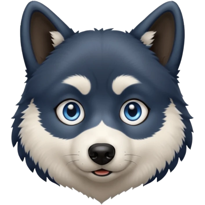 Dark black Husky with blue eyes with a confused look on his face emoji