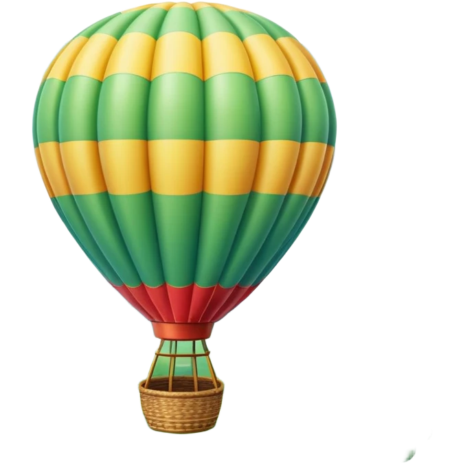 A colorful hot air balloon floating gracefully above the ground, with a clear sky and distant hills in the background. The balloon's vibrant colors stand out against the soft clouds, capturing the peaceful yet adventurous spirit of hot air ballooning. emoji
