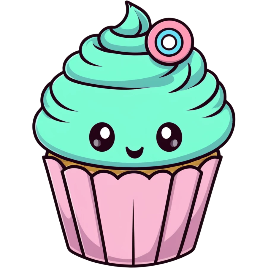 cute kawaii cupcake with pastel colors and big eyes emoji