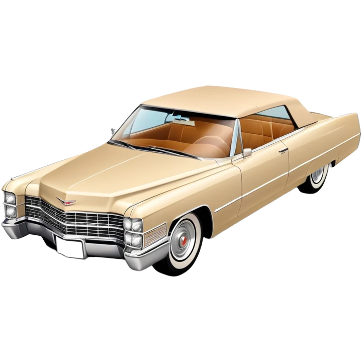 Ultra-minimalist beige 1966 Cadillac DeVille, very simplified shapes, clean 30-degree perspective, only essential details, basic geometric representation, Once Upon a Hollywood car, iOS emoji style emoji