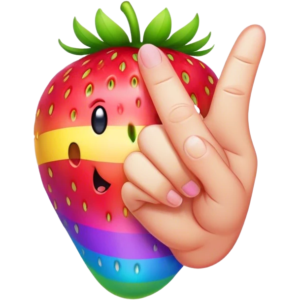Strawberry flipping middle finger rainbow emoji