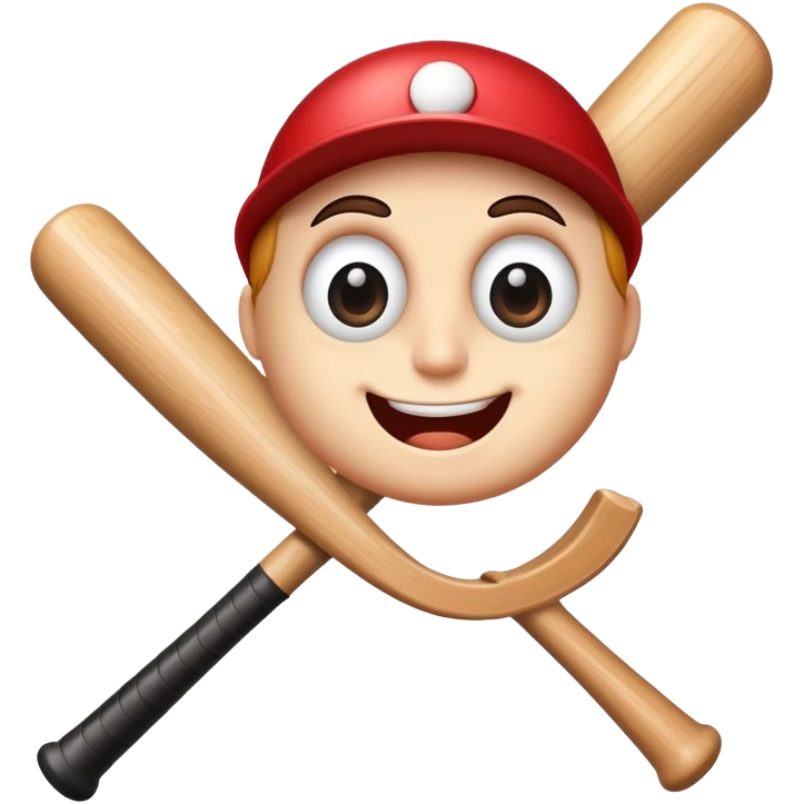 Cartoon baseball bat with a small friendly face and a winking eye emoji