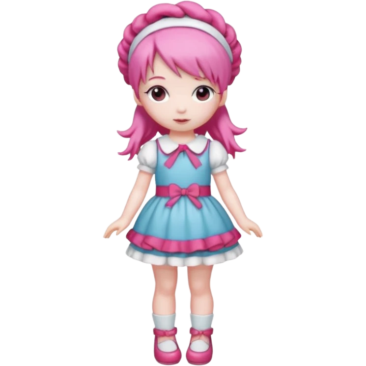 Isolated detaile illustration incredibly raspberry torte doll figurine full body with pink hair and a raspberry hairband emoji