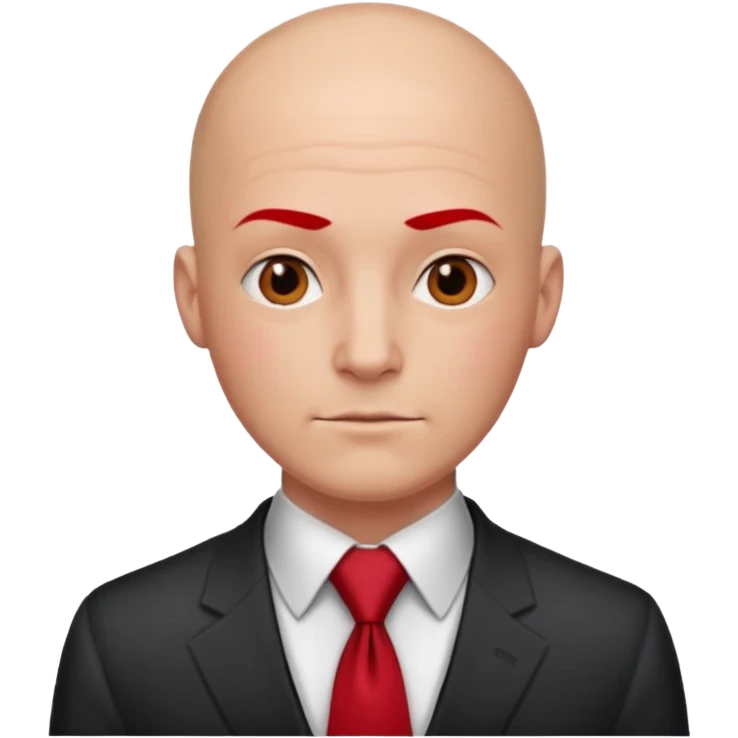 man Bald with red necktie, red dress, tattoo on face, square face. emoji