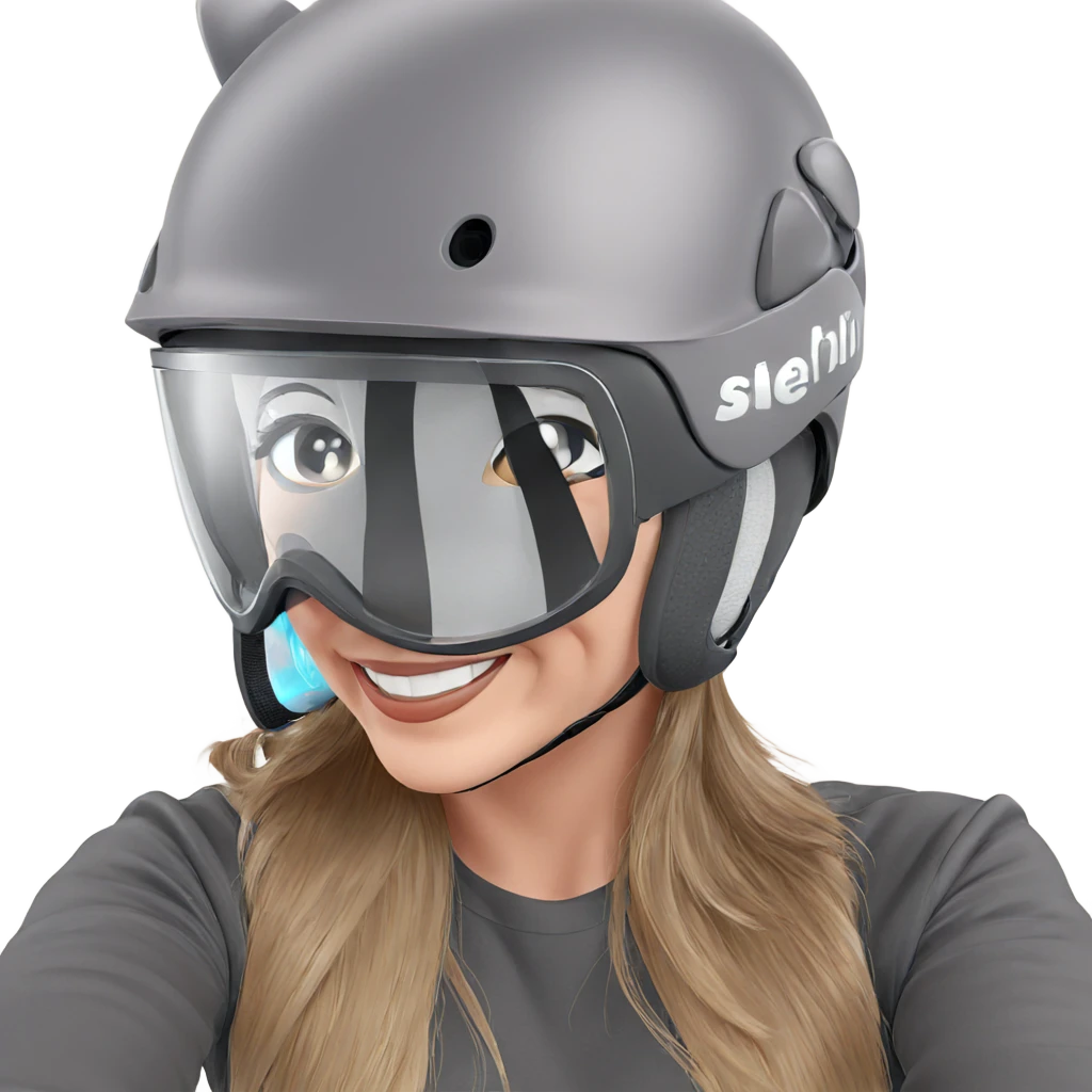 happy girl in helmet selfie emoji