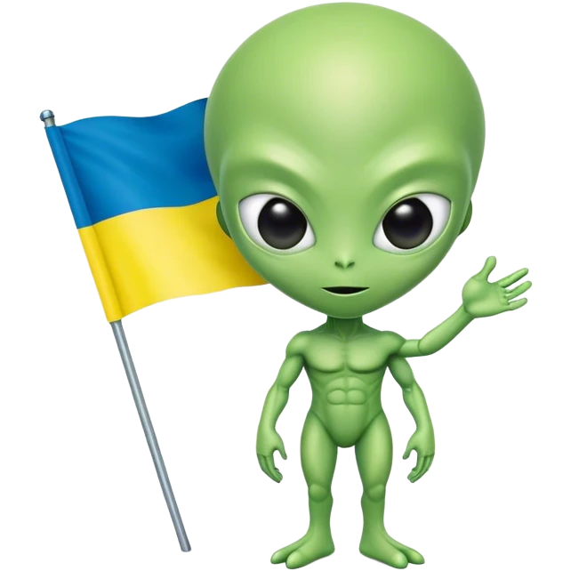 Green alien with Ukraine flag emoji
