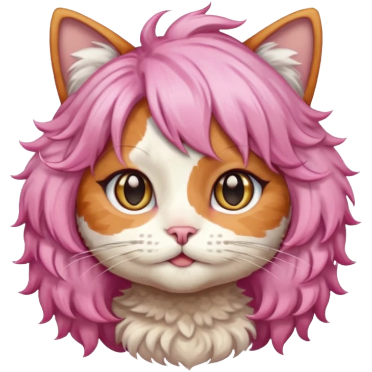 calico cat wear curly short pink hair wig emoji