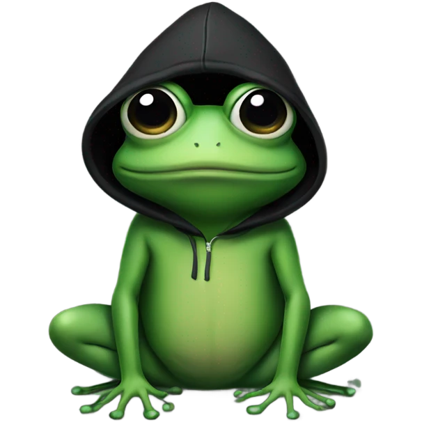 Frog wearing black hoodie emoji