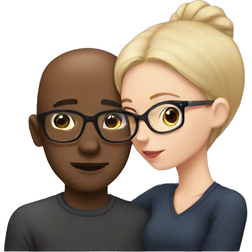 Black man with glasses and bald kissing white girl emoji