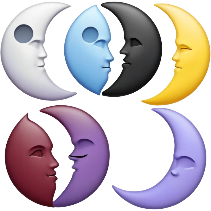 Black, white, Blue,marron,levender,and master yellow colour moon in 🌙 this moon step by step very colourfully  emoji