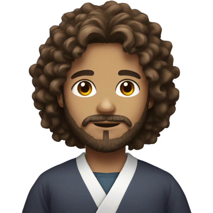 young sensei with brown long curly hair and beard emoji