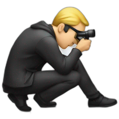 person crouching using a spy glass forward emoji