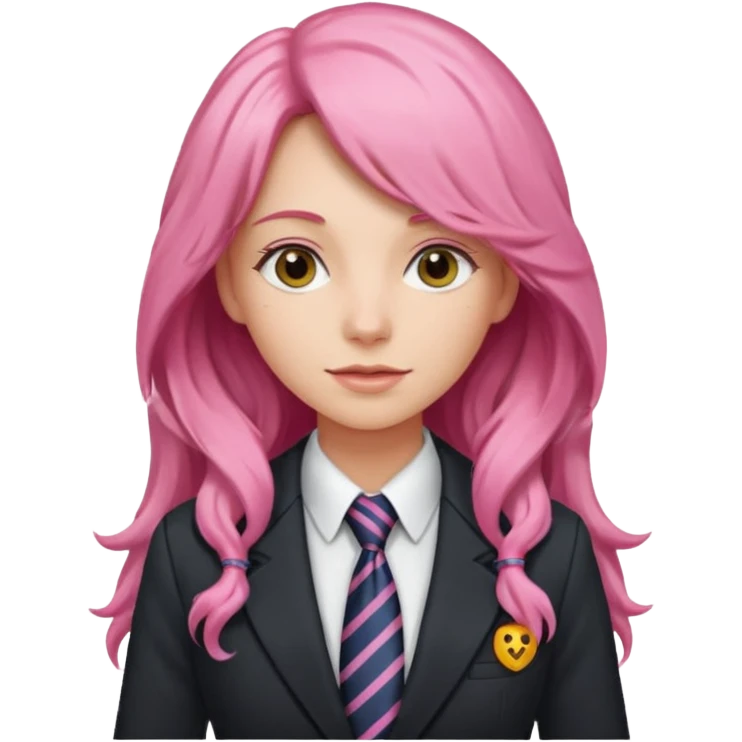 long wavy and pink haired woman with tie and blazer emoji