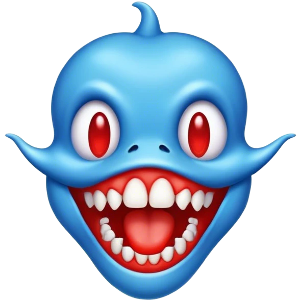 a toothed blue creature with a red mouth emoji