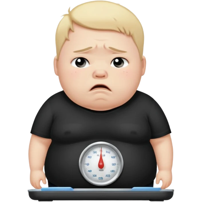 sad fat young boy in black t shirt on weight scale crying with tears on his cheeks emoji