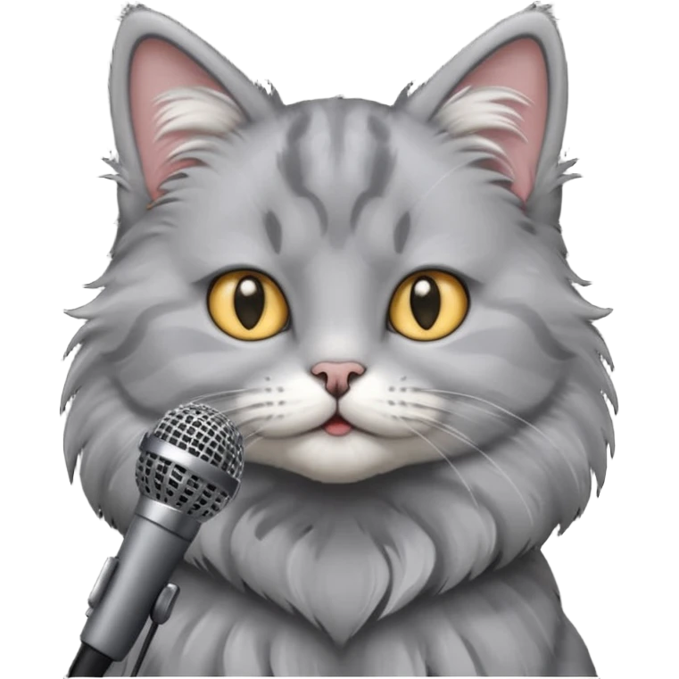 grey cat holding microphone emoji