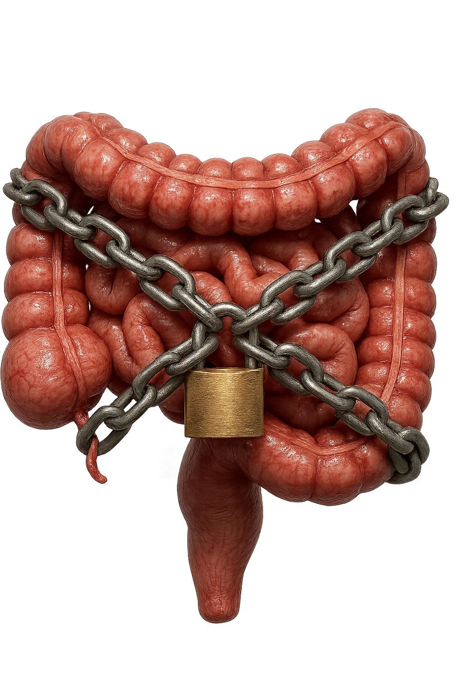 INTESTINO UMANO ANATOMICO REALISTICO CHIUSO DA CATENA TUTTA INTORNO E LUCCHETTO, IPERREALISTICO 4K emoji