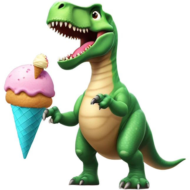 Dinosaur eating ice cream emoji