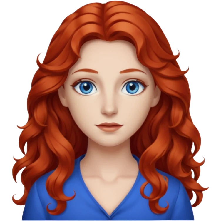 Chappell Roan (b.1998) with red long wavy hair, makeup, blue eyes emoji