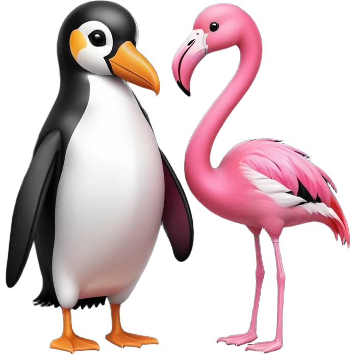 penguin and flamingo shaking hands, simple, clear, no text emoji