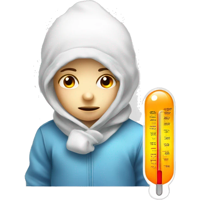 sick child, thermometer with high temperature emoji