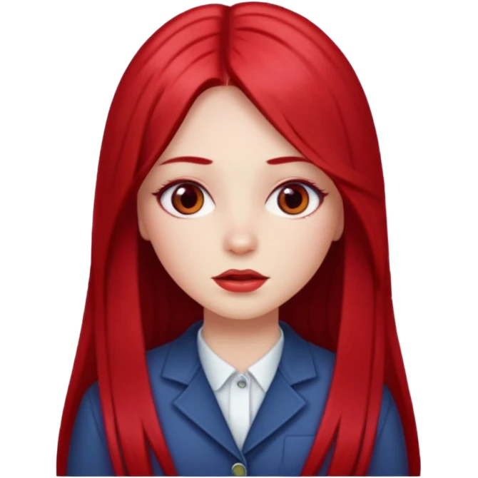 white skin girl with cherry red long straight hair parted in the middle emoji