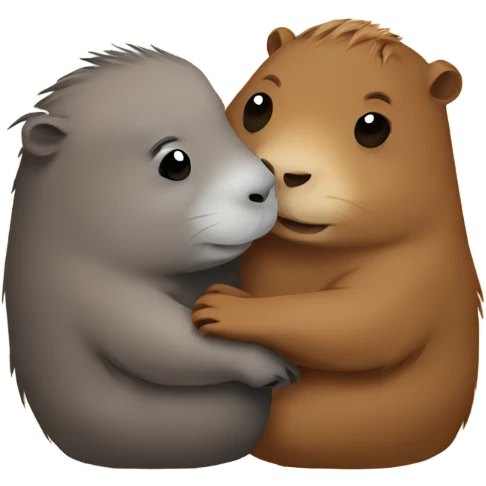 Cute capybara and otter hugging emoji