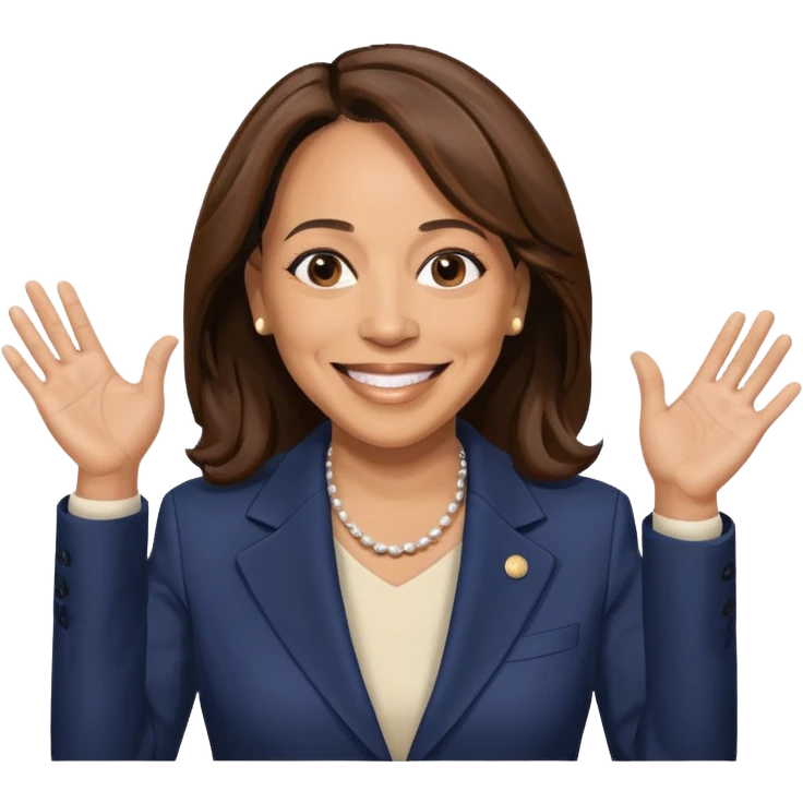 Kamala Harris smiling, natural expression, not waving emoji