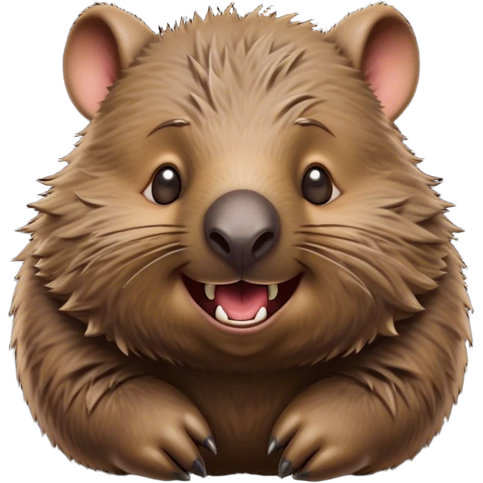 Cinematic Comical Wombat Portrait Emoji, Head tilted dramatically with an exaggeratedly amused expression, featuring a striking, glossy shaggy brown fur with bold textures and wide, expressive eyes filled with playful disbelief, Simplified yet hilariously expressive features, highly detailed, glowing with a slightly sassy glow, high shine, dramatic yet playful, stylized with an air of cheeky bush mischief, bright and endearing, soft glowing outline, capturing the essence of a spirited and over‐the‐top wombat, so meme‐worthy it feels like it could snort its way into internet fame instantly! emoji