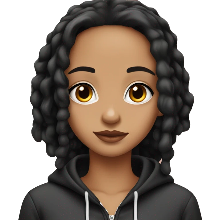 light skin girl with jet black hair wearing a hoodie and y2k earrings and necklace  emoji