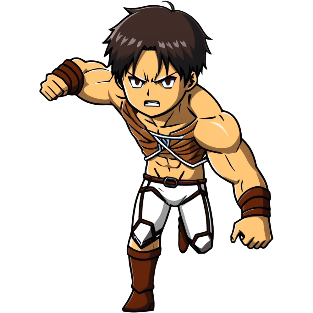 Eren's Attack Titan form, aggressive pose, muscular body with long dark hair emoji