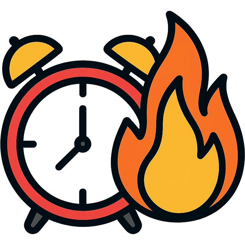 clock on fire icon with color and black outlines emoji