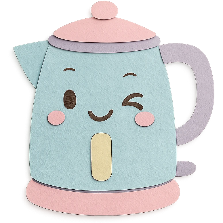 chibi electric kettle, full body, winking, pastel tones, hand-drawn style emoji