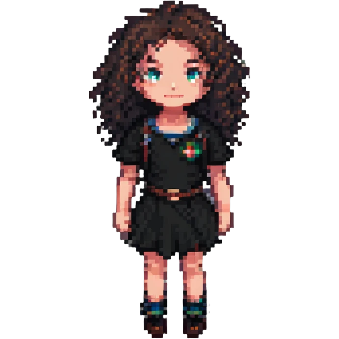 curly hair girl, pixel art style emoji