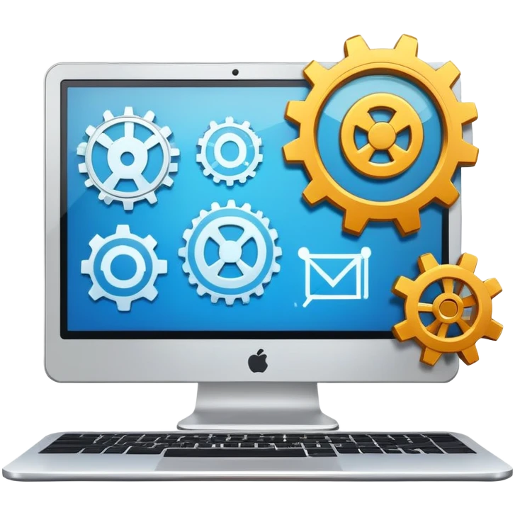 computer screen with gears and a checkmark, representing automated web testing emoji