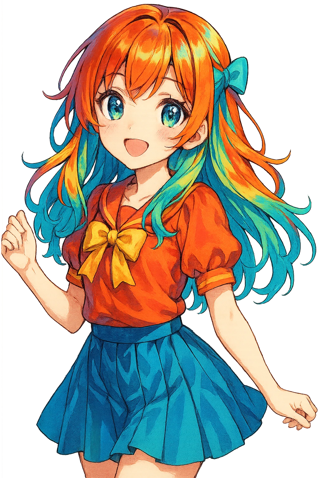 girl in anime style, bright colors, transparent background emoji