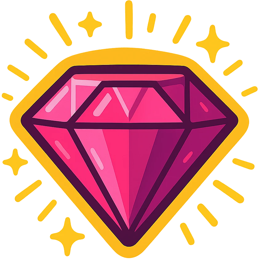 stylized pink diamond with a glowing aura, cartoon style, vibrant colors emoji