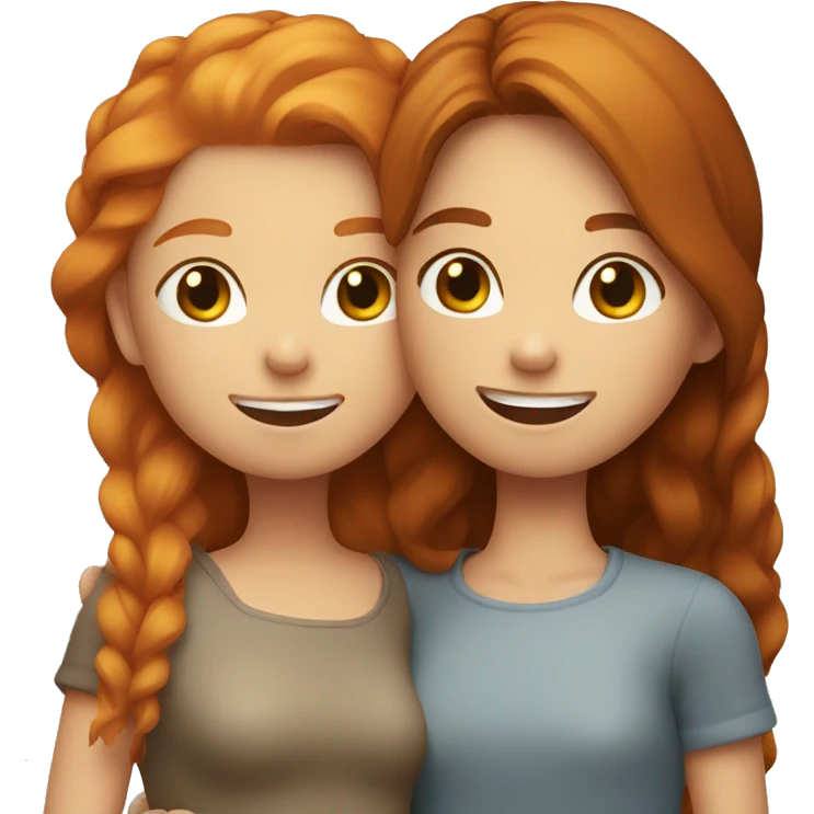 ginger girl and brunette girl hugging  emoji