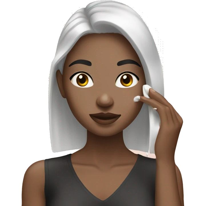 white girl applying cream on face with black hair  emoji
