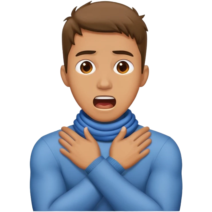 guy crossing his arms around his neck screaming emoji