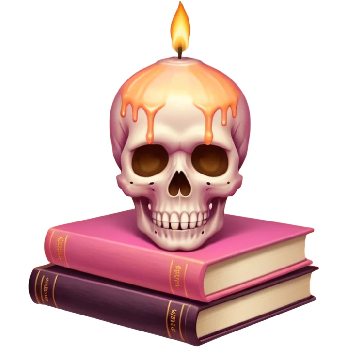 skull candle on pastel pink occult books pastel orange emoji