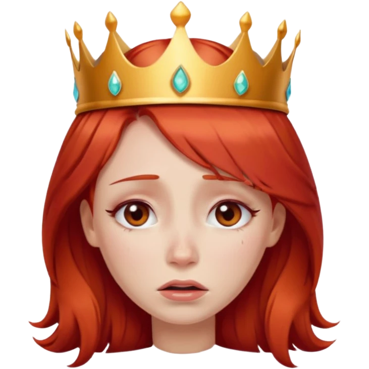 Beautiful lady crying tears can see shoulders red hair and crown on her head emoji
