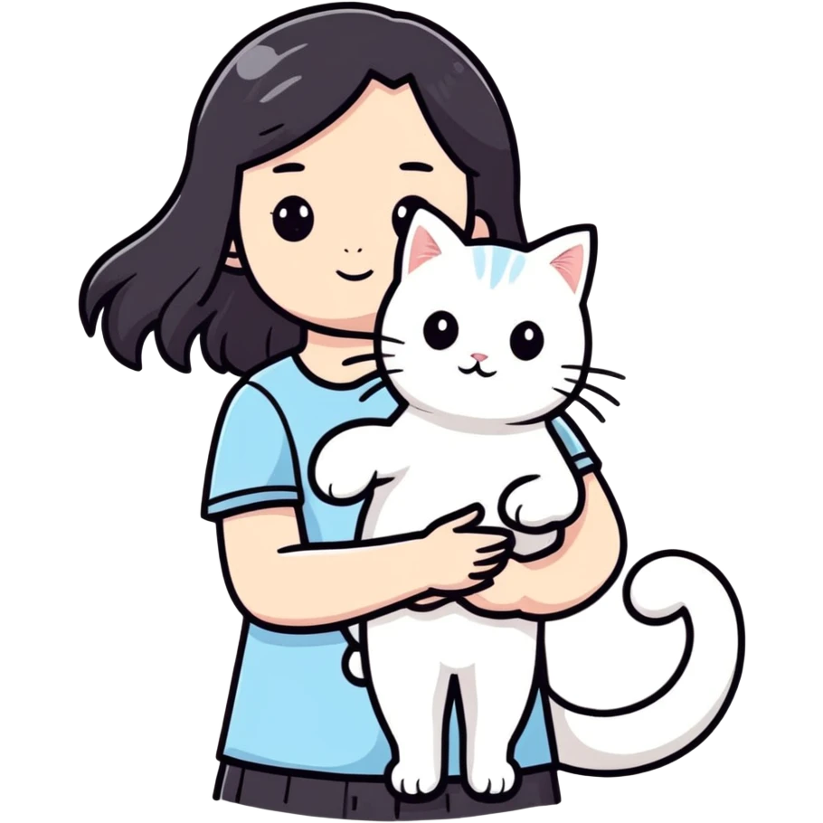 a small girl with a white cat emoji