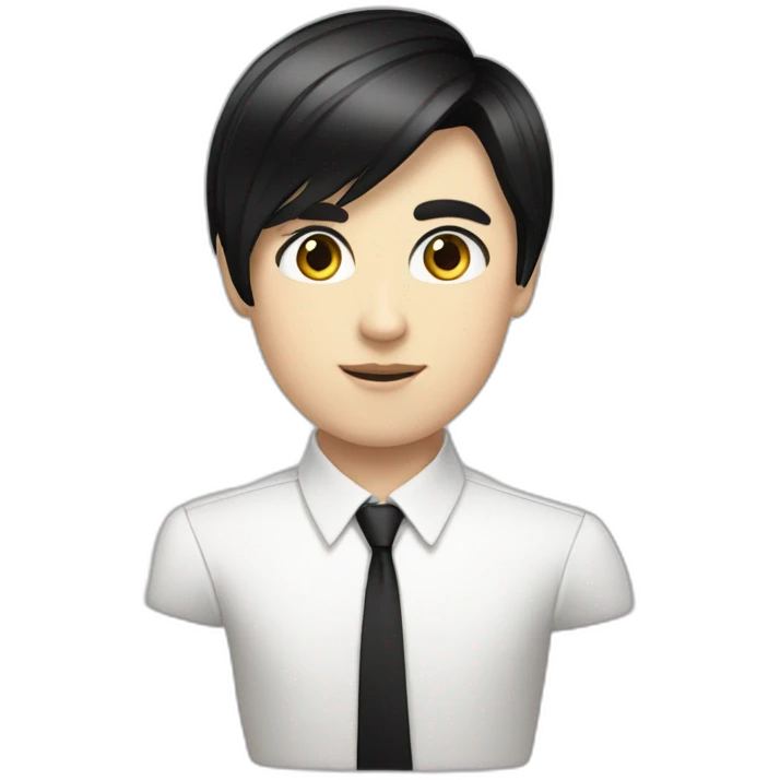 androgynous white boy bangs black straight hair white shirt black tie emoji