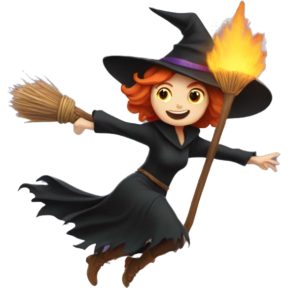Redhead witch on broomstick flying  emoji